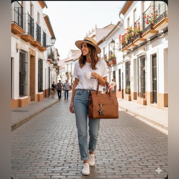 SEE BY CHLOE Cognac Leather Tote with Original Star Charm EUC - Picture 4 of 12